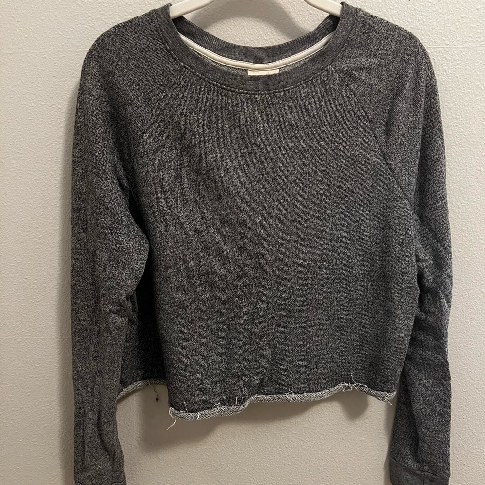 Mossimo Gray Fringe Lined Crop Sweatshirt